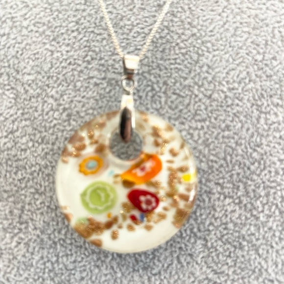 925 Italy Sterling Silver Box Chain With Hand Blown Murano Art Glass Pendent - Picture 3 of 5